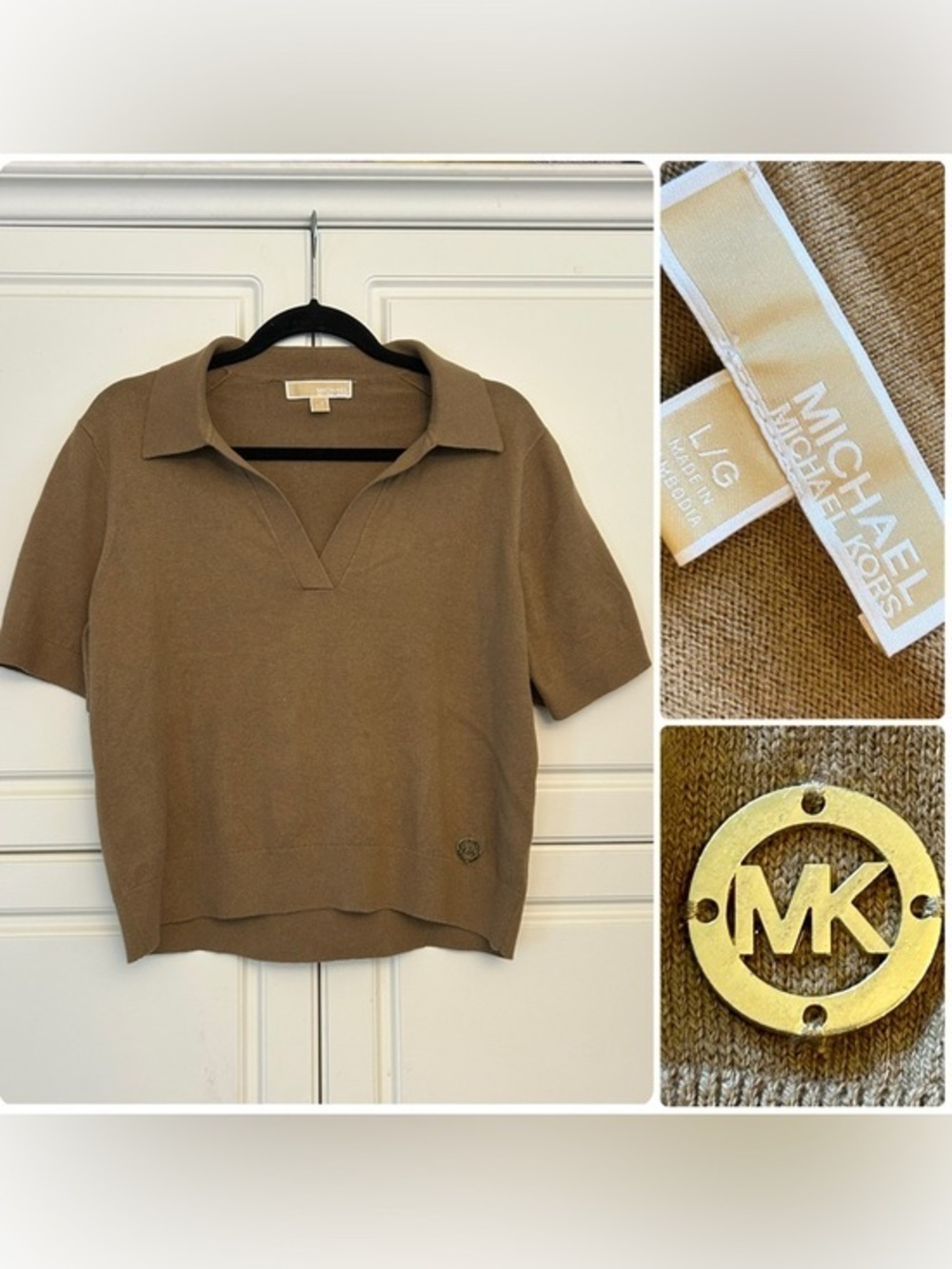 Michael Kors Super Soft Knit Collared Short Sleeve Lightweight Sweater Top